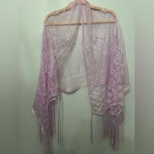 EUC Lavender Sheer Fringe Shawl